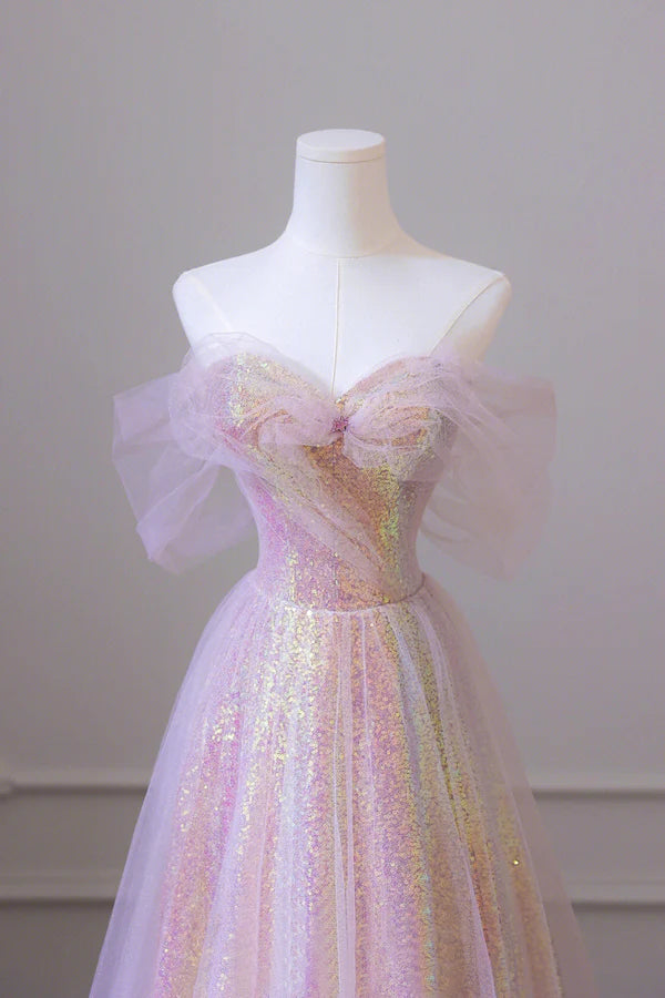 Wholesale Stylish Tulle Sequins Long Prom Dress A-Line Sweetheart Neckline Evening Dress